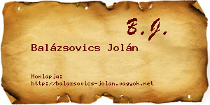 Balázsovics Jolán névjegykártya